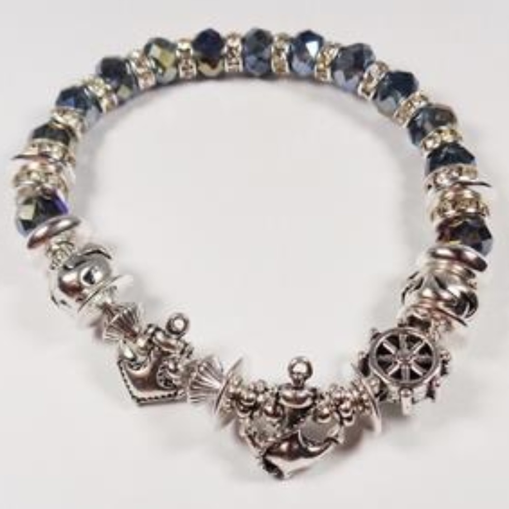 NAUTICAL SHIPS WHEEL AND ANCHORS BLUE BRACELET